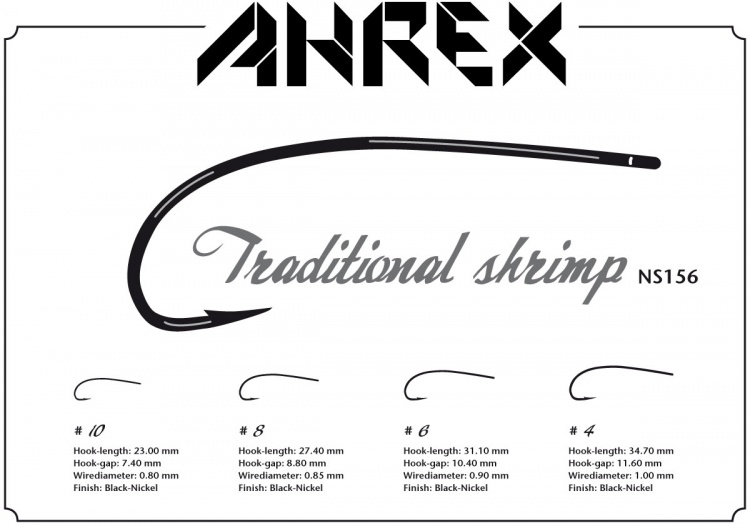 Ahrex Ns156 Traditional Shrimp #8 Fly Tying Hooks Black Nickel Curved To Imitate Natural Shrimps